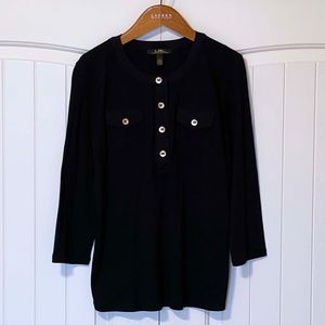 NWOT Lauren Ralph Lauren Black Henley Top | Women's Large